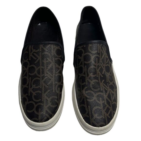 Calvin Klein Bown Slip On Shoes Logo Print Skater Flat Sneakers Loafers - Picture 1 of 7
